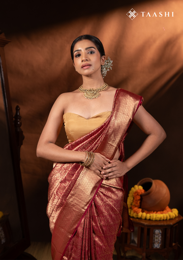 Maroon Jacquard Woven Kanchipuram Saree
