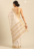 Cream TextuRed Lavender Floral Printed With Foil Butta Work Printed Tussar Saree - Taashi
