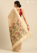 Pastel Beige Woven Butta Linen Saree - Taashi