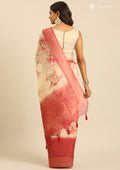 Dusty Red Blue Zari Woven And Floral Printed Organza Saree - Taashi