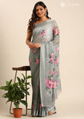 Gray Floral Digital Printed Georgette Saree - Taashi