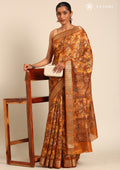 Mustard Yellow A/O Floral Printed Tussar Saree - Taashi