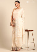 Cream Fancy Embroidery Tussar Saree - Taashi