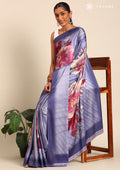 Purple Floral Digital Print Satin Saree - Taashi