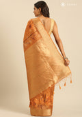 Tangerine Zari Woven And Floral Printed Organza Saree - Taashi