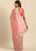 Pastel Pink Floral EmbroideRed Tissue Saree - Taashi