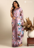 Mauve Floral Digital Printed Satin Saree - Taashi