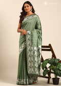 Dark Green Stylised Ikat Pattern Tussar Saree - Taashi