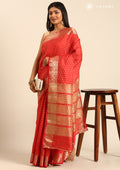 Red Traditional Zari Butta Woven Tussar Saree - Taashi