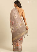 Dusty Brown Floral Printed Tussar Saree - Taashi