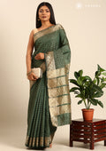 Dark Green Traditional Zari Butta Woven Tussar Saree - Taashi