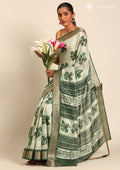Green Hibiscus Printed Tussar Saree - Taashi