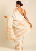 Cream TextuRed Grey Floral Printed With Foil Butta Work Printed Tussar Saree - Taashi