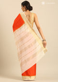 Orange Crepe Saree With Zari Border - Taashi