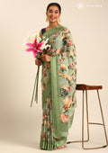 Dusty Green Floral Printed Georgette Saree - Taashi