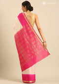 Cream And Magenta Woven Stripes 2D Dyed Crepe Saree - Taashi