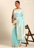 Sky Blue Traditional Pattern Woven Tussar Saree - Taashi