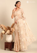 Cream A/O Floral Embroidered Tussar Saree - Taashi