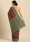 Chocolate Brown Floral Woven Tussar Saree - Taashi