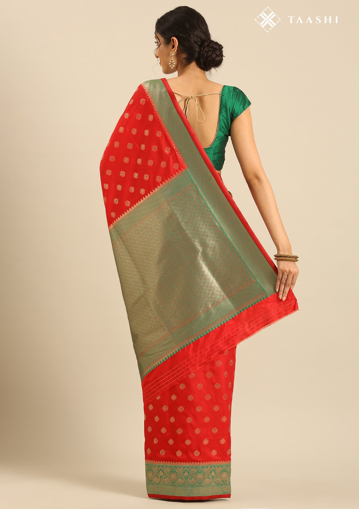 Red Allover Butta Weaving Silk Saree - Taashi