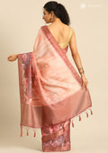 Dusty Pink Floral Printed Tussar Saree - Taashi