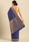Navy Blue Allover Butta Weaving Silk Saree - Taashi