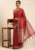 Maroon Butta Woven Tussar Saree - Taashi
