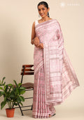 Dusty Pink A/O Floral Printed Art Tussar Matka Silk Saree - Taashi