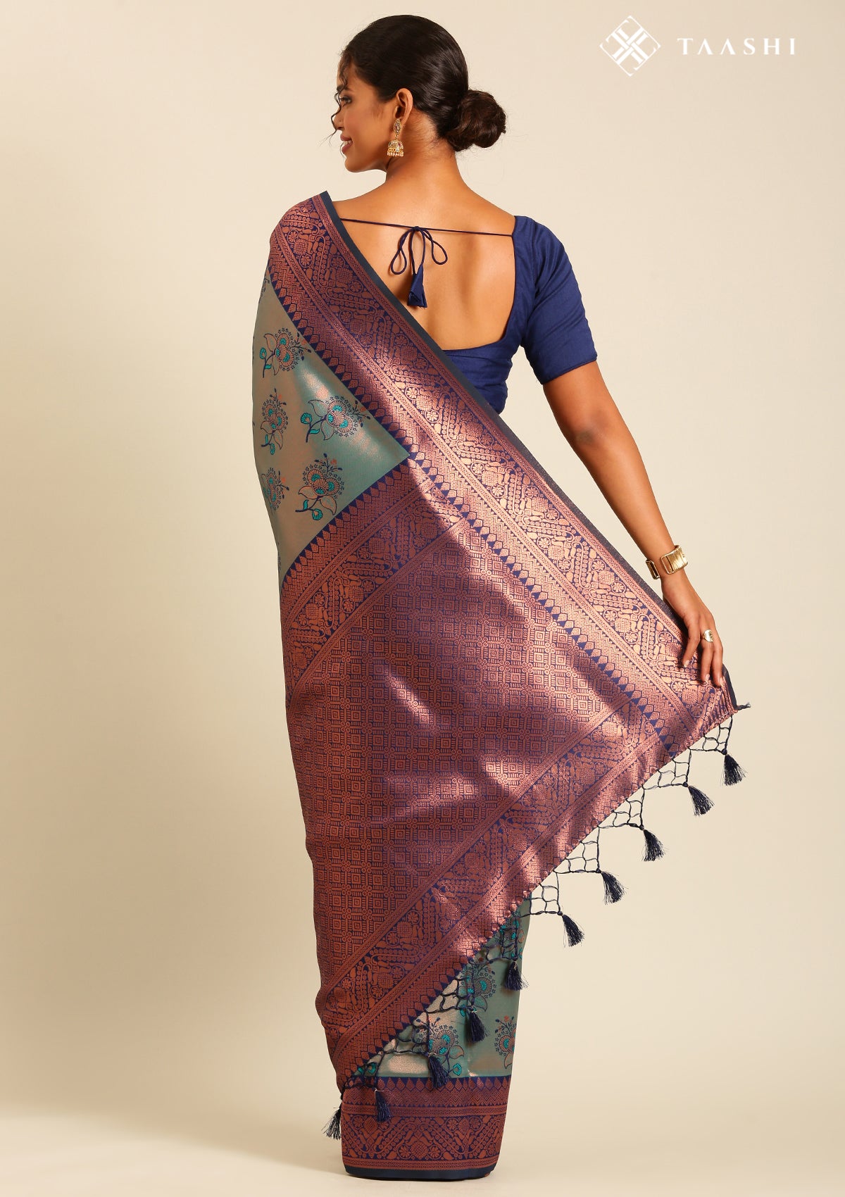 Green Saree With Gold Floral