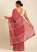 Maroon Batik Floral Butta Printed Cotton Saree - Taashi