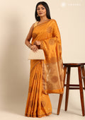Mustard Yellow Betel Leaf Woven Tussar Saree - Taashi