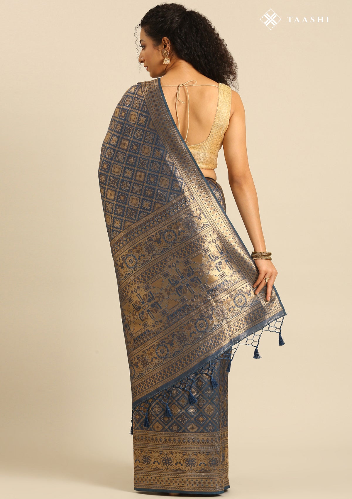 Dark Blue Banarasi Saree - Taashi