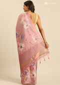 Dusty Pink Floral Printed Tussar Saree - Taashi