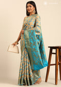 Blue Floral Woven Tussar Saree - Taashi
