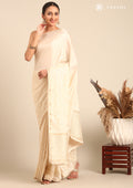Cream Fancy Embroidery Tussar Saree - Taashi