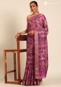 Magenta A/O Floral Printed Tussar Saree - Taashi
