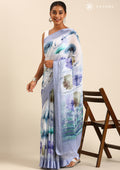 Pastel Mauve Watercolor Floral Printed Georgette Saree - Taashi