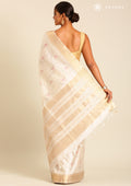Cream TextuRed Pink Floral Printed With Foil Butta Work Printed Tussar Saree - Taashi