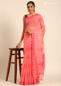 Peach Kasuti Pattern Woven Tussar saree - Taashi