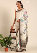 Offwhite Digital Multicolor Floral And Textured Printed Crepe Saree - Taashi