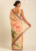 Metallic Copper Printed And EmbroideRed Organza Saree - Taashi