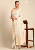 Cream Fancy Embroidery Tussar Saree - Taashi