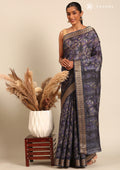 Grey A/O Floral Printed Tussar Saree - Taashi