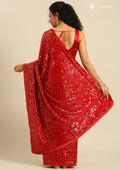 Red A/O Sequin EmbroideRed Saree - Taashi