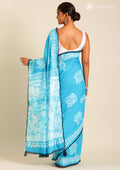 Blue Batik Elephant Printed Cotton Saree - Taashi