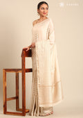 Cream Fancy Embroidery Tussar Saree - Taashi
