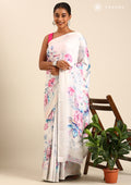 Lavender A/O Floral Printed Satin Saree - Taashi