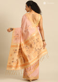 Pastel Pink Floral Woven Tussar Saree - Taashi
