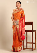 Rust Orange Paisley Butta Pattern Woven Kanjivaram Silk Saree - Taashi