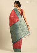 Dark Pink Floral Woven Tussar Saree - Taashi
